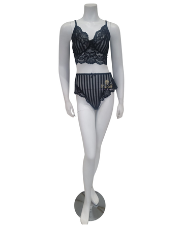 Mapale 8632X Black Pinstriped Lace Plus Size Bralette & Brief Set myselflingerie.com